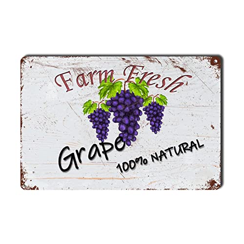 Lygond Metallschild Blechschild Vintage Wandkunst Natürliche Traube Farm Fresh Organic Food Furit Vintage Metallschild für Terrasse 15,2 x 20,3 cm von Lygond