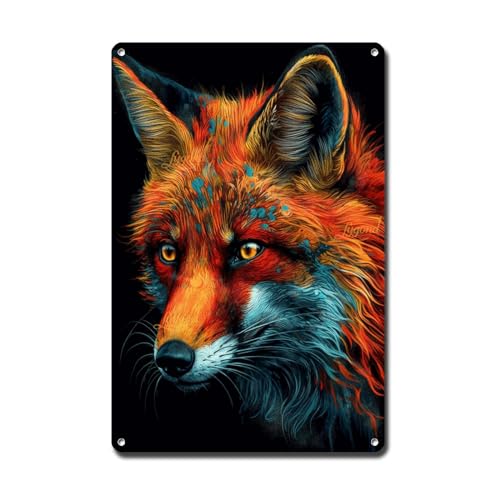 Lygond Metallschild Blechschild Vintage Wandkunst Roter Fuchs psychedelischer Kunststil Blechschild für Club 20,3 x 30,5 cm von Lygond