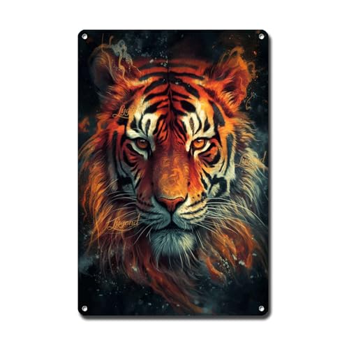 Lygond Metallschild Blechschild Vintage Wandkunst Tiger Psychedelische Kunst Boho Büro Dekor für Bar 15,2 x 20,3 cm von Lygond