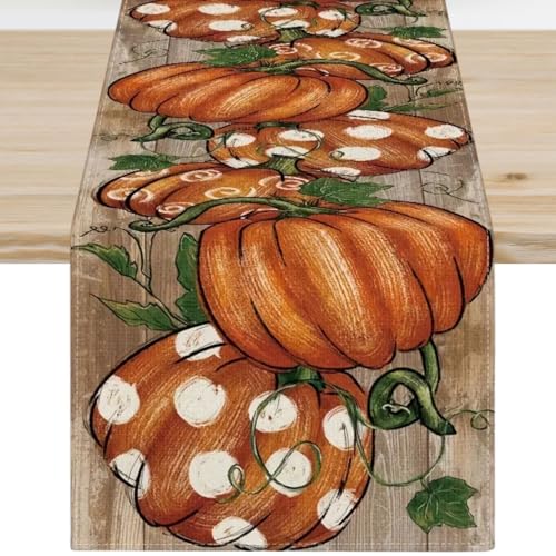 Kürbisse Ahornblätter Herbst Tischläufer für Küche und Outdoor, Saisonale Tischdekoration für Party Urlaub und Festliche Deko (33*183cm, Kürbis-2) von Lyivisk