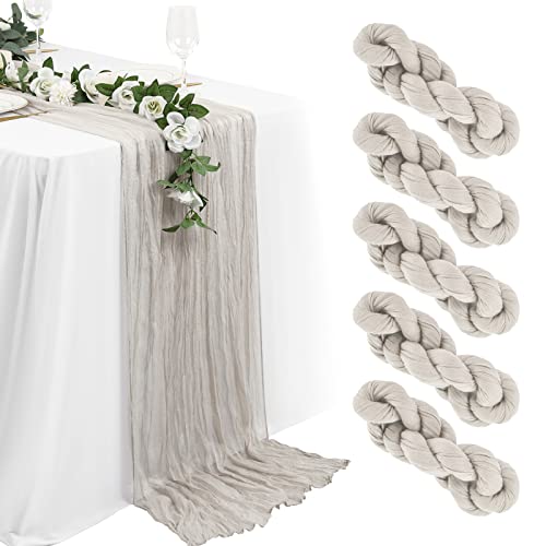 Lykoow 5 Packungen Seihtuch-Tischläufer, Braun,Grau, 3 mx88.9 cm, Hellbraun, rustikale Gaze, Boho-Hochzeitstischläufer, Dekoration, Hochzeitstischdekoration, Brautparty, Tisch von Lykoow