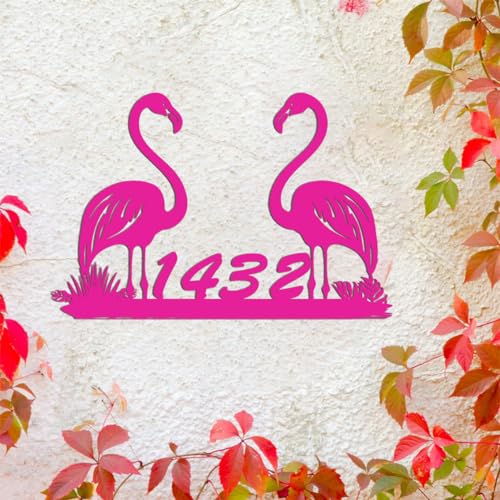 Flamingo-Metallschild, benutzerdefinierte Hofschilder, Zahlen für Adresse am Haus, individuelle Gartendekorationen für den Außenbereich, Flamingo-Adressschilder für Hof, personalisierte rosa von Lymnaraa