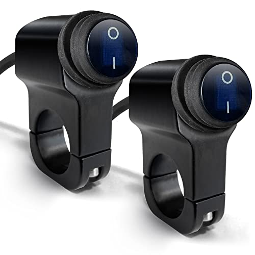 LynKomm Motorrad Lenkerschalter Quad Lichtschalter Aluminium Legierung Druckknopf Wasserdicht Schalter 12V für Motorradlicht, Fahrradlicht, Scheinwerfer - für 22mm Durchmesser(Blau, 2 Stücke) von LynKomm