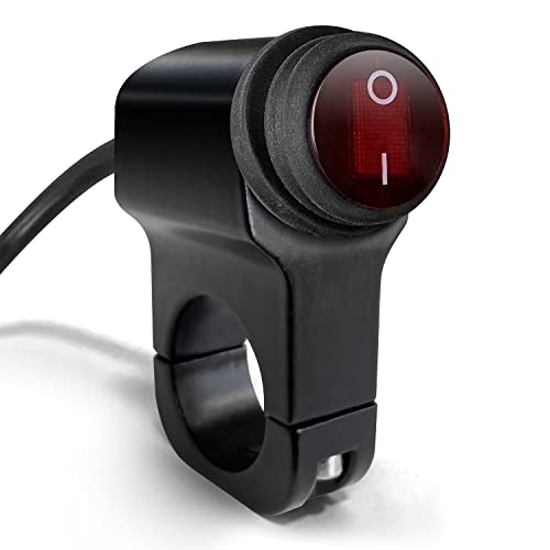 Motorrad Lenkerschalter ATV Lenkerlichtschalter 12 V Aluminiumlegierung Druckknopf wasserdichte Schalter für Motorradlicht, Fahrradlicht, Scheinwerfer - Passend für 22 mm Lenker, Rot, 1 Stück von LynKomm