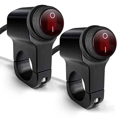 LynKomm Motorrad Lenkerschalter Quad Lichtschalter Aluminium Legierung Druckknopf Wasserdicht Schalter 12V für Motorradlicht, Fahrradlicht, Scheinwerfer - für 22mm Durchmesser(Rot, 2 Stücke) von LynKomm