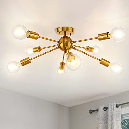 LynPon Deckenleuchte Gold Sputnik Deckenlampe Modern 8-flammig Nordisch Messing Brass Lampe Metall für Schlafzimmer Esszimmer Flur Küche Restaurant von LynPon