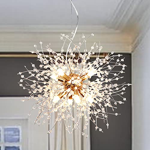 LynPon Kronleuchter Sputnik Gold 8 G9 Leuchte Dimmbare Pendelleuchte Messing Feuerwerk Löwenzahn Kristall Nordic Lampe Deckenleuchte für Wohnzimmer Schlafzimmer… von LynPon