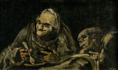 Moderne Kunst Wandbild Wandkunst Leinwand Gemälde Berühmtes Gemälde Zwei alte Männer die Suppe das Hexengebräu von Francisco De Goya essen für Wohnzimmer 60x90cm von LynSet
