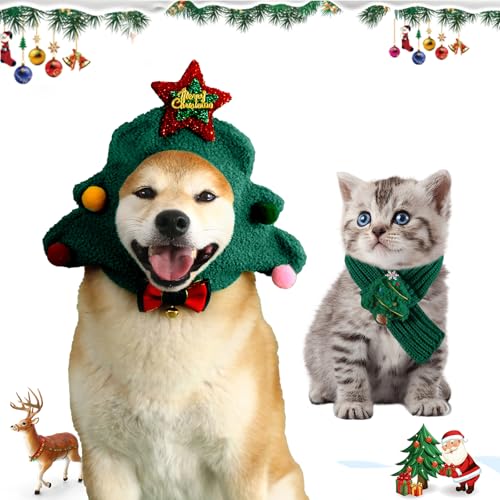 Lyneun 2PC Hund Weihnachtsmütze und Schal, Weihnachtshundekostüme Haustier, Einstellbar Weihnachtsbaum Weihnachtshundeschal für Kleine Mittlere und Große Hunde(Grün) Lyneun 2PC Hund Weihnachtsmütze und Schal, Weihnachtshundekostüme Haustier, Einstellbar Weihnachtsbaum Weihnachtshundeschal für Kleine Mittlere und Große Hunde(Grün) von Lyneun