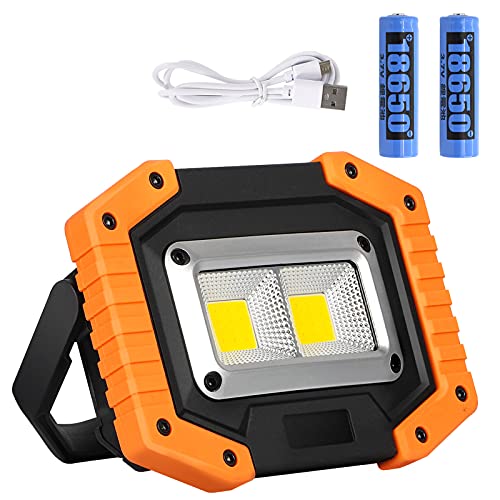 Lyneun LED Baustrahler 30W, Arbeitsleuchte Strahler Akku mit 2 * 18650mAh, IP65 Wasserdicht Campinglampe mit USB Wiederaufladbares für Camping, Fischen, Werkstatt, Baustelle(Gelb) 1Pack von Lyneun