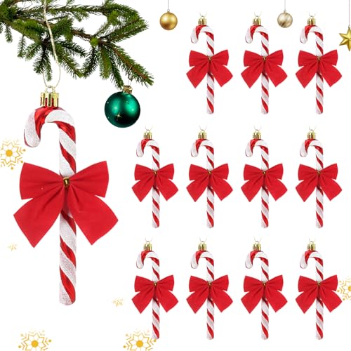 Lyneun Zuckerstangen Weihnachten Deko, 12 Stück Glitzer Deko Zuckerstangen und 12 Stück Schleifen, Zuckerstangen Baumschmuck zum Hängen, Candy Canes Decoraton Für Weihnachten Urlaub Neujahr Party von Lyneun