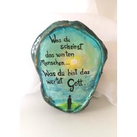 Bemalter Stein Mit Tiefsinnigem Spruch, Gott, Handbemalt Und Beschriftet, Unikat von LyniesGalerie