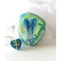 Schutzengel, Engelstein, Engel, Blau, Talisman, Bemalter Stein, Glücksbringer, Trauerstein, Trost, Engel, Geschenk, Unikat von LyniesGalerie