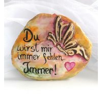 Trauerstein, Gedenkstein, Abschied, Grabschmuck, Urnen Schmuck, Trauergeschenk, Trauerspruch, Schmetterling, Naturstein, Handarbeit, Unikat von LyniesGalerie