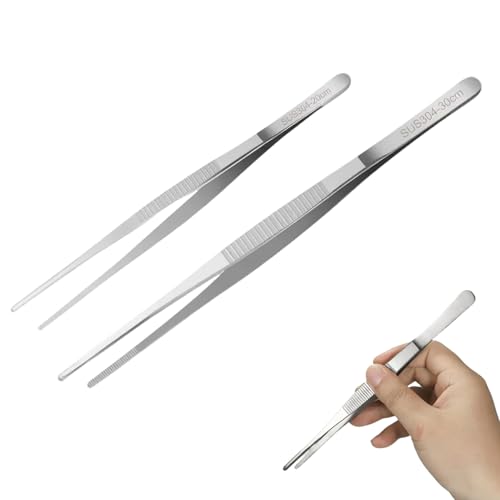 2 set 304 Edelstahl-Pinzette Kochpinzette, Rutschfest Lang Gerade Pinzette,30 cm und 20 cm Lang, Ideal für Grill, Küche und BBQ, Robust und Korrosionsbeständig von Lynqvor