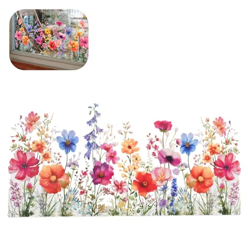 Fenstersticker Sommer Selbstklebend Blumen in Glasvasen Bunt (30 x 60 cm) | Fensteraufkleber für Kinderzimmer, Schlafzimmer, Badezimmer, Küche | Wiederverwendbare Fensterdekoration von Lynqvor
