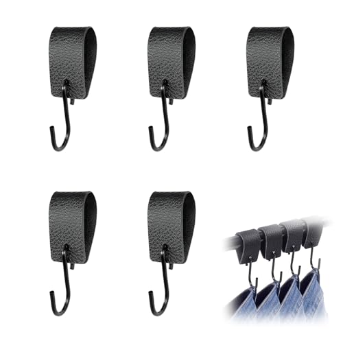 S Haken Schwarz mit Lederschlaufe, 5 Stück Haken Garderobenhaken Kleiderhaken Metallhaken, Garderobe und Camping, Hochwertige Metallhaken mit Robuster Lederlasche, Platzsparende und Elegante Lösung fü S Haken Schwarz mit Lederschlaufe, 5 Stück Haken Garderobenhaken Kleiderhaken Metallhaken, Garderobe und Camping, Hochwertige Metallhaken mit Robuster Lederlasche, Platzsparende und Elegante Lösung fü von Lynqvor