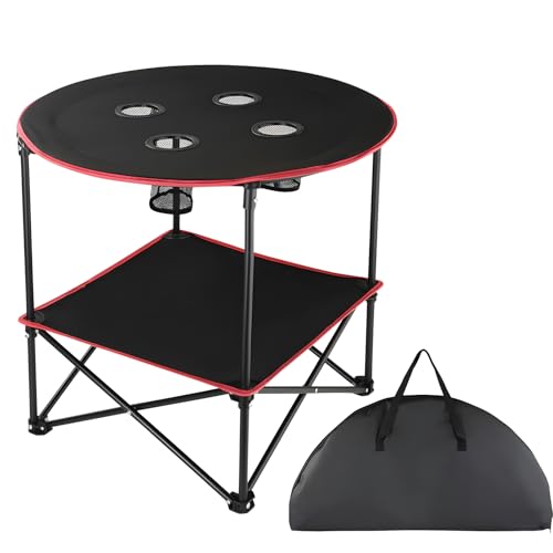LynsaTac Leichter tragbarer faltbarer Campingtisch mit 4 Becherhaltern, 2-stöckiges Design, runder Campingtisch mit Tragetasche, für Camping, Strand, Heckklappe, Picknick und Veranstaltungen im Freien LynsaTac Leichter tragbarer faltbarer Campingtisch mit 4 Becherhaltern, 2-stöckiges Design, runder Campingtisch mit Tragetasche, für Camping, Strand, Heckklappe, Picknick und Veranstaltungen im Freien von LynsaTac