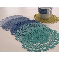 Blaue Gehäkelte Untersetzer Set Handgemachte Aus Baumwolle von LyonaJana