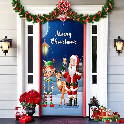 Lyoveu türverkleidung Weihnachten,Christmas Door Cover Decoration,Weihnachten tür Abdeckung Dekoration,weihnachtsmann tür Decke,for Holiday Christmas Front Door Decoration-42||90x200cm von Lyoveu