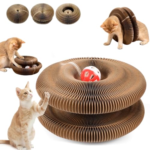 kratzkokon,fangbox katzen,katzenkringel, Kitty Kurlz, Kitty Kurlz Cats Toy, Foldable Accordion Cat Toy, Magic Organ Cat Scratcher Board for Indoor, with Bell Balls and Track Adventure, Interactive von Lyoveu