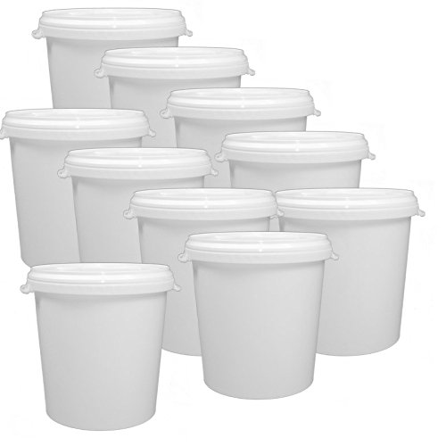 10 x 30 Liter Eimer leer Leereimer weiß Hobbock Futtermischeimer mit Deckel weiss von Lyra Pet