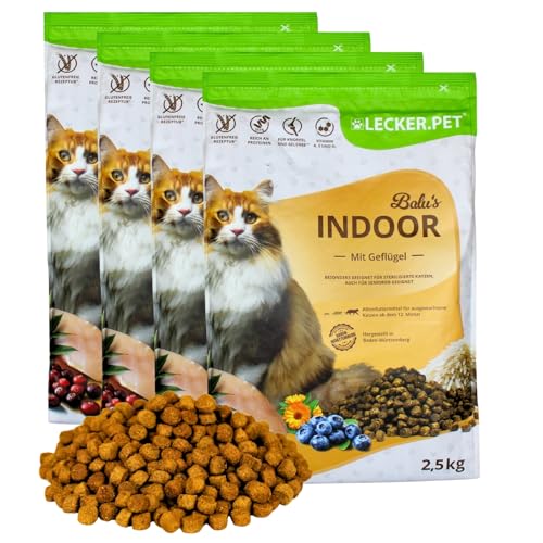 Lecker.Pet® | 10 kg Balu's Indoor Geflügel Katzen Trockenfutter Vollnahrung | Glutenfreies, vitaminreiches Katzenfutter | Trockenvollnahrung für Erwachsene Katzen | Nährstoffreiche Proteinquelle von Lyra Pet