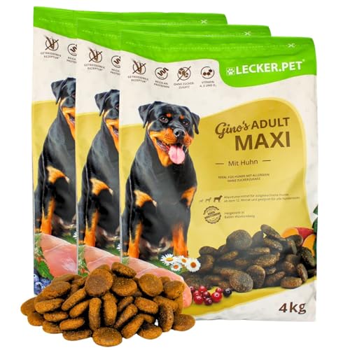 Lecker.Pet® | 12 kg Gino's Adult mit Huhn Hunde Trockenfutter Vollnahrung | Glutenfreies Hundefutter mit Geflügel | Trockenvollnahrung für Erwachsene Hunde | Nährstoffreiche Proteinquelle von Lyra Pet