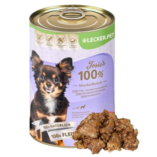 Lecker.Pet® | 12 x 400 g Josie's 100% Muskelfleisch Rind Hunde Nassfutter | Hochwertiges Hundefutter | Natürlich & ohne Zusatzstoffe | Reich an Proteinen & Mineralien | Getreidefrei & ohne Zucker von Lyra Pet