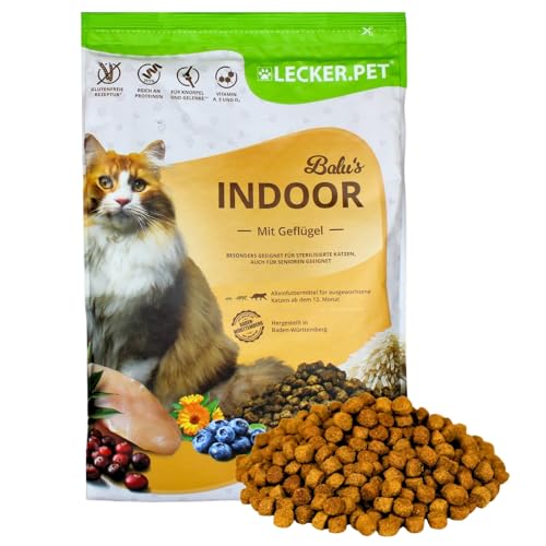 Lecker.Pet® | 2,5 kg Balu's Indoor Geflügel Katzen Trockenfutter Vollnahrung | Glutenfreies, vitaminreiches Katzenfutter | Trockenvollnahrung für Erwachsene Katzen | Nährstoffreiche Proteinquelle von Lyra Pet