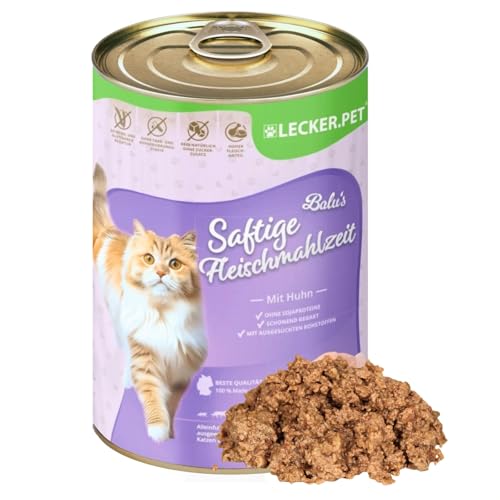Lecker.Pet® | 6 x 400 g Balu's Saftige Fleischmahlzeit mit Huhn Katzen Nassfutter | Hochwertiges Katzenfutter | Getreidefreie Vollnahrung ohne Zuckerzusatz | Reich an Proteinen & Mineralien von Lyra Pet