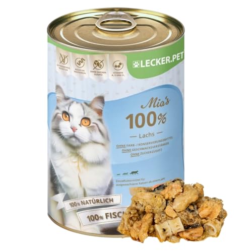 Lecker.Pet® | 6 x 400 g Mia's 100% Lachs Katzen Nassfutter | Hochwertiges Katzenfutter | Getreidefrei & ohne Zuckerzusatz | Natürlich & ohne Zusatzstoffe | Reich an Proteinen & Mineralien von Lyra Pet