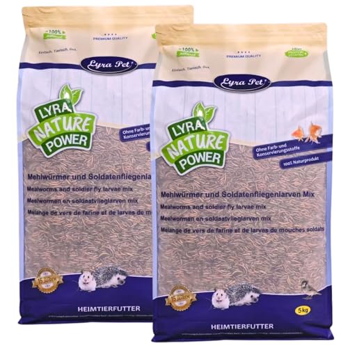 Lyra Pet® 10 kg Mehlwürmer Soldatenfliegenlarven Mix getrocknet | Reich an Proteinen & Ballaststoffen | Ideales Kalzium-Phoshor-Verhältnis | Natürliches Futter für Vögel, Nager, Fische & Reptilien von Lyra Pet