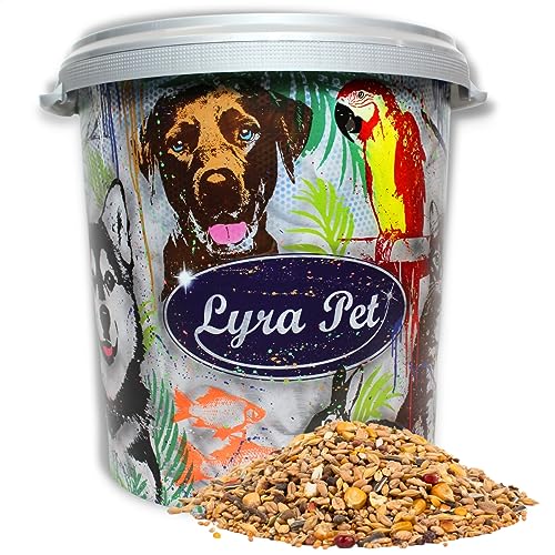 Lyra Pet® | 10 kg Streufutter aus 29 Komponenten + 30 L Tonne | Wildvogelfutter für Sommer & Winter | Abwechslungsreiches Vogelfutter für Wildvögel | Mit der Extra Portion Samen & Körner von Lyra Pet