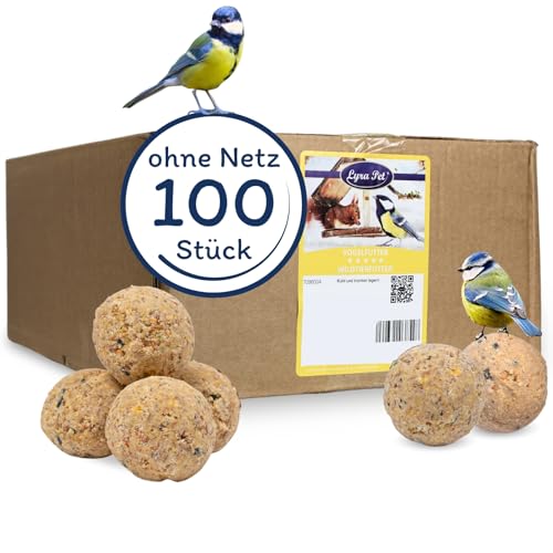 Lyra Pet® | 100 Meisenknödel ohne Netz je 90 g | HK Bulgarien | Kraftspendendes Fettfutter | Nahrhafte Ganzjahresknödel für Sommer & Winter | Ideal für Futterhäuser | Gourmetsnack für Gartenvögel von Lyra Pet