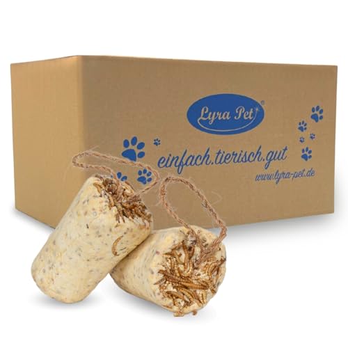 Lyra Pet® | 12 STK. Fettriegel mit Mehlwürmern | Proteinreiches Vogelfutter für Sommer & Winter | Premium Erdnussbutterriegel | Fettreicher Energiespender für Wildvögel | Biologisch Abbaubar von Lyra Pet