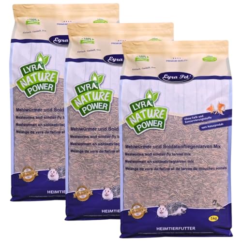Lyra Pet® 15 kg Mehlwürmer Soldatenfliegenlarven Mix getrocknet | Reich an Proteinen & Ballaststoffen | Ideales Kalzium-Phoshor-Verhältnis | Natürliches Futter für Vögel, Nager, Fische & Reptilien von Lyra Pet