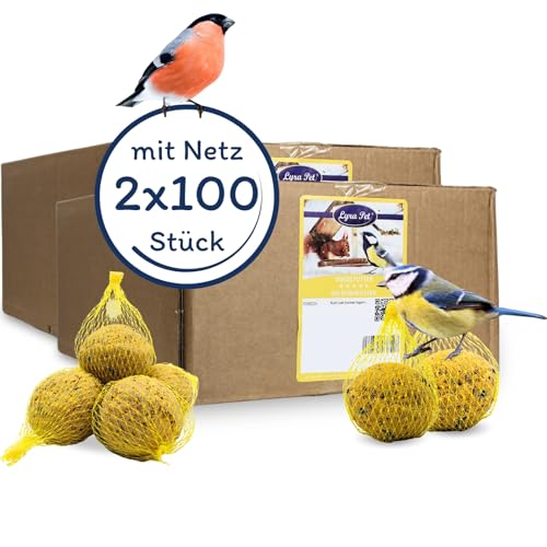 Lyra Pet® | 2 x 100 Meisenknödel im Netz 90 g | Energiespender für Wildvögel | Vogelfutter Ganzjährig | Nährstoffreiches Wildvogelfutter | Fettfutter für Sommer & Winter | Mit Netz zum Aufhängen von Lyra Pet