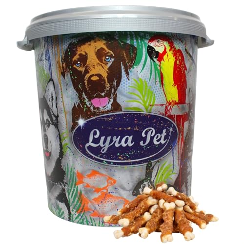 Lyra Pet® 5 kg Calciumknochen mit Hühnerbruststreifen in 30 L Tonne | Kausnack vom Huhn | Leckerli für alle Hunde | Fettarmes Hundefutter | Idealer Belohnungs- und Trainingssnack | Wiederverschließbar von Lyra Pet