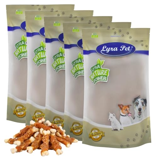 Lyra Pet® 5 kg Calciumknochen mit Hühnerbruststreifen | Kausnack vom Huhn | Leckerli für alle Hunde | Fettarmes Hundefutter | Idealer Belohnungs- und Trainingssnack | Wiederverschließbar von Lyra Pet