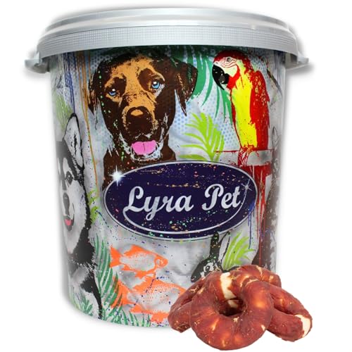 Lyra Pet® 5 kg Kauringe mit Entenbruststreifen in 30 L Tonne | Fettarmer Kausnack | Leckerli aus Rind & Ente für Hunde | Langer Kaugenuss | Gut verträgliches Hundefutter | Wiederverschließbarer Beutel von Lyra Pet