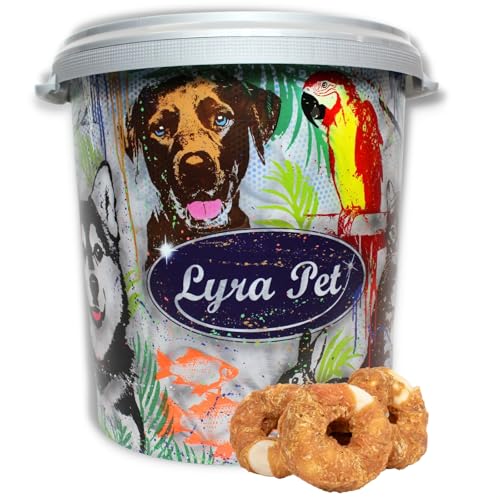 Lyra Pet® 5 kg Kauringe mit Hühnerbruststreifen in 30 L Tonne | Fettarmer Kausnack | Leckerli aus Rind & Huhn für Hunde | Langer Kaugenuss | Verträgliches Hundefutter | Wiederverschließbarer Beutel von Lyra Pet