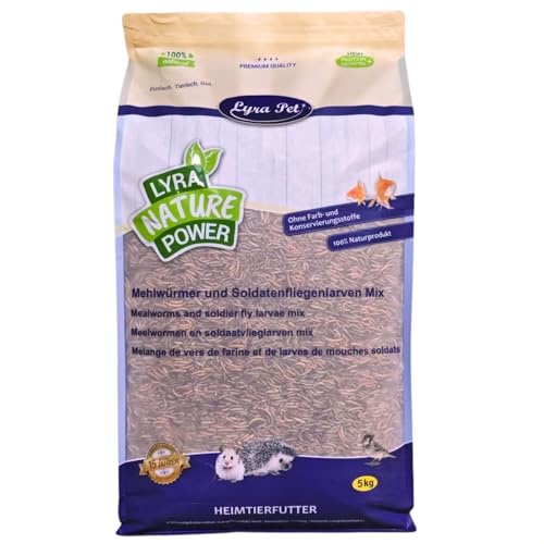 Lyra Pet® 5 kg Mehlwürmer Soldatenfliegenlarven Mix getrocknet | Reich an Proteinen & Ballaststoffen | Ideales Kalzium-Phoshor-Verhältnis | Natürliches Futter für Vögel, Nager, Fische & Reptilien von Lyra Pet