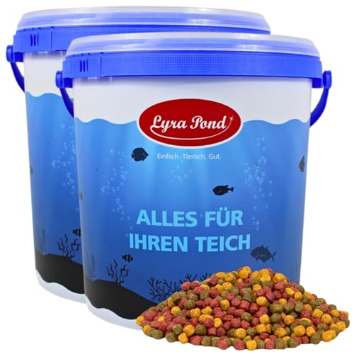 Lyra Pond® 2 x 10 L Pond Allround Mix im Eimer | Artgerechte Zusammensetzung für Teichfische | Für Kräftige Farben | Proteinreiches Fischfutter mit Astaxanthin | Hoch verdauliches Teichfutter von Lyra Pet