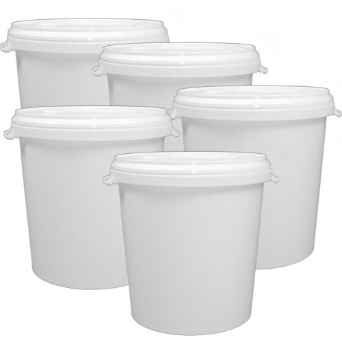 Lyra Pet GmbH 5 x 30 Liter Eimer leer Leereimer weiß Hobbock Plastikeimer mit Deckel Weiss von Lyra Pet