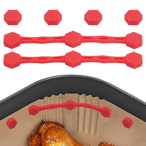 2 Sätze Magnetschnalle für Heißluftfritteusen aus Silikon, Air Fryer Liner Magnete zum Halten Pergamentpapier Zubehör Heißluftfritteusen um das Verbrennen Einwegpapier zu Verhindern (Rot) von Lyreh
