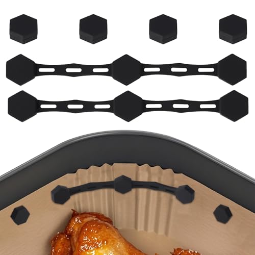 2 Sätze Magnetschnalle für Heißluftfritteusen aus Silikon, Air Fryer Liner Magnete zum Halten Pergamentpapier Zubehör Heißluftfritteusen um das Verbrennen Einwegpapier zu Verhindern (Schwarz) von Lyreh