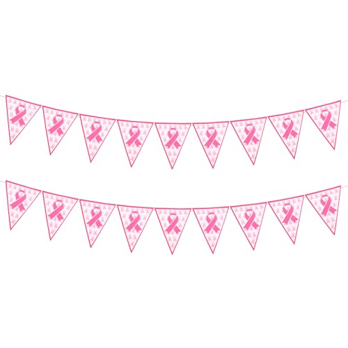 2 Stück Brustkrebs Deko, Rosa Wimpel Brustkrebs-Aufklärungs-Girlande Banner für die Unterstützung von Überlebenden Wohltätigkeitsaktivitäten Foto-Requisiten Party-Dekoration von Lyreh