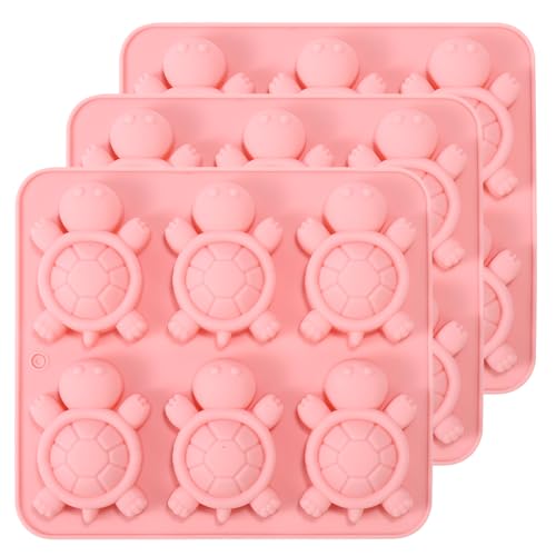 3stk Kuchenformen Silikon, Schildkröte Silikonform 6 Mulden Design Kuchendekorationszubehör für Selbstgemachte Süßigkeiten und Schokolade (Rosa) von Lyreh