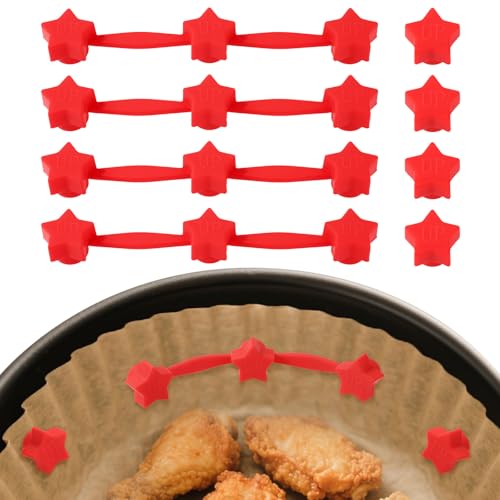 8stk Set Silikon Heißluftfritteuse Magnet, Inklusive 4 Sternförmigen Langen Streifen Backpapier Magnete 4 Sternförmigen Magnetschnallen zum Festhalten von Pergamentpapiereinlagen(Rot) von Lyreh